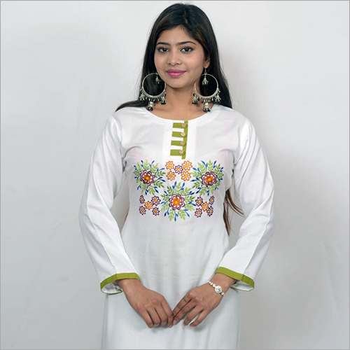 White Rayon Long Kurtis