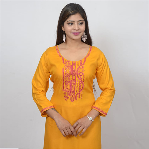 Orange Rayon Long Kurtis