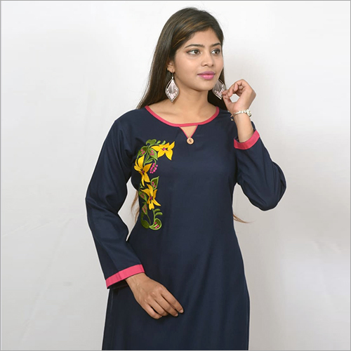 Navy Blue Rayon Long Kurtis