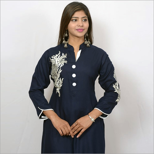 Navy Blue Rayon Long Kurtis
