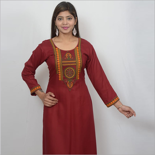 Mehroon Rayon Long Kurtis