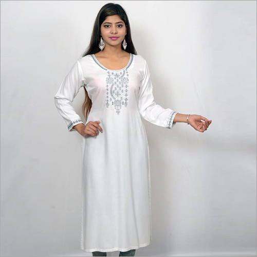 White Rayon Long Kurtis