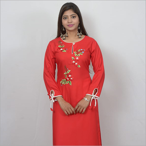Red Rayon Long Kurtis