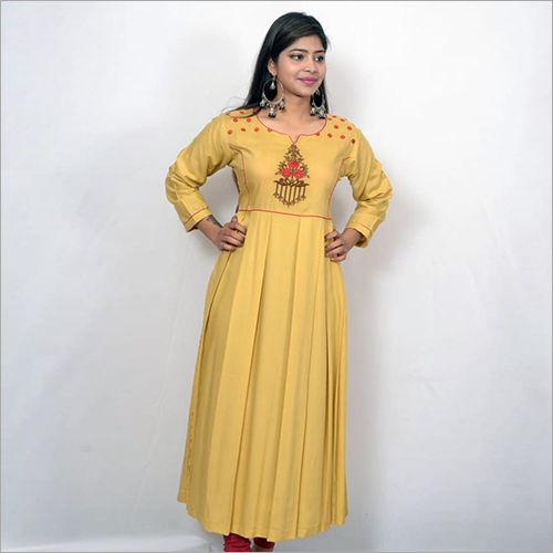 Yellow Rayon Long Kurtis