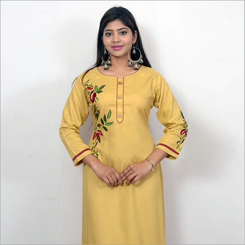 Yellow Rayon Long Kurtis