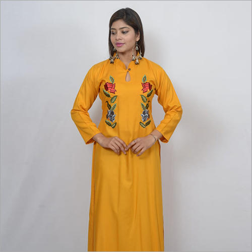 Yellow Rayon Long Kurtis