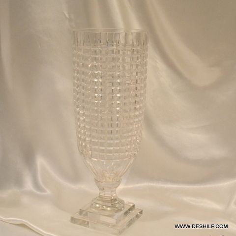 HEAVY CUTTING GLASS FLOWER VASE