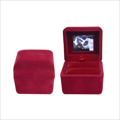 LCD Screen Ring Display Box - Velvet Material, Square Shape | Folding, Portable Handle, Ideal for Jewelry Display