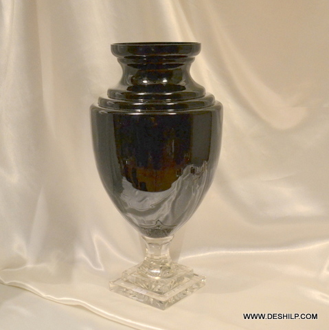 Black Colored Colorful Glass Flower Vase - Bottom Diameter: 2.1 Centimeter (Cm)