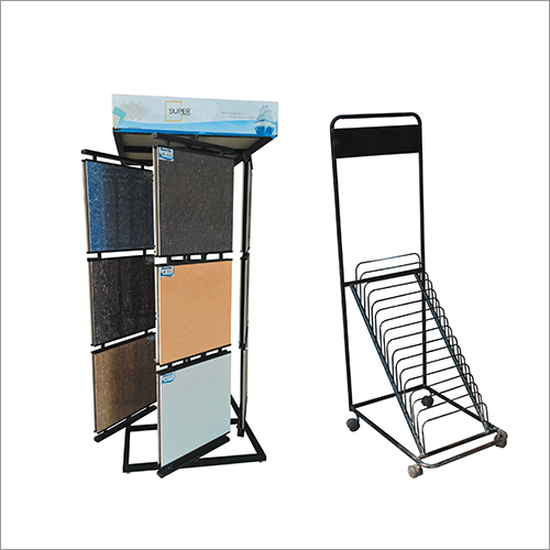 Floor Tiles Stand - Stainless Steel, 2 Shelves, Open Storage | Free Standing Unit for Displaying Vitrified Tiles