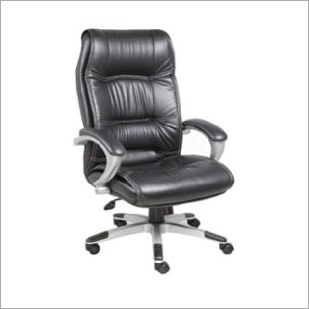 Office Revolving Chair - Leather Seat, Metal Star Base | Height Adjustable, Ergonomic, Revolving, Caster Wheels