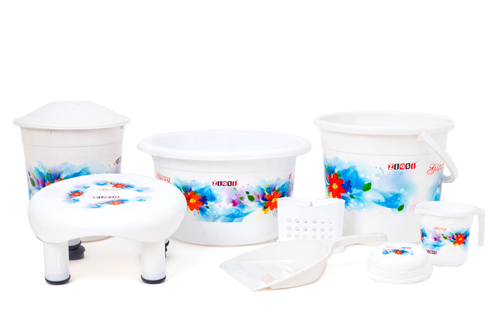 Pp Plastic Bathroom Set - 8 Pcs - "Bath Queen Printed"