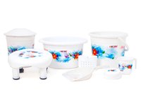 Pp Plastic Bathroom Set - 8 Pcs  - "bath Queen Printed"