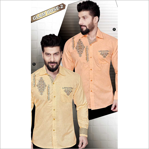 Fancy Embroidery Shirting Fabrics - Cotton Blend, Orange and Yellow, Summer Washable | Attractive Patterns, Fade Resistant, Shrinkage Proof
