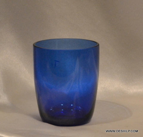 BLUE GLASS T LIGHT CANDLE HOLDER