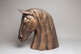 Brass Horse Head Urn Side Angle