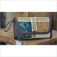 Vintage Barmeri Fabric Wallet - Cotton Leather Durry Jaquard, Zip Closure Clutch For Women