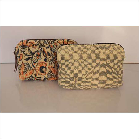 COTTON RUG SMALL POUCH WITH LEATHER TRIM