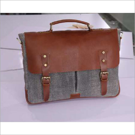 COTTON RUG BRIEFCASE WITH LEATHER TRIM