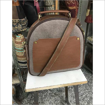 Brown Cross Body Cotton Rug Bag With Leather Trim