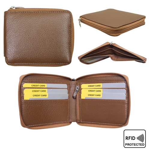 Men Leather Zip Around Wallet