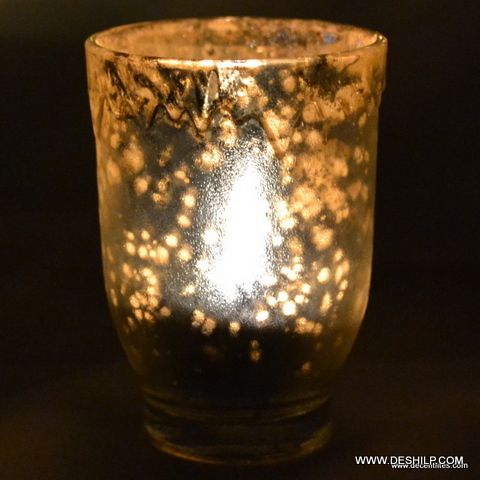 SILVER Glass Candle Holder Handmade Votive