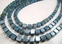 Natural Moonstone AB Mystic Coated 6-7mm Blue Topaz Color Plain Smooth Cube Box Shape Beads .