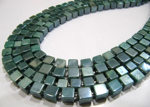 Natural Moonstone AB Mystic Coated 6-7mm Emerald Green Color Plain Smooth Cube Box Shape Beads