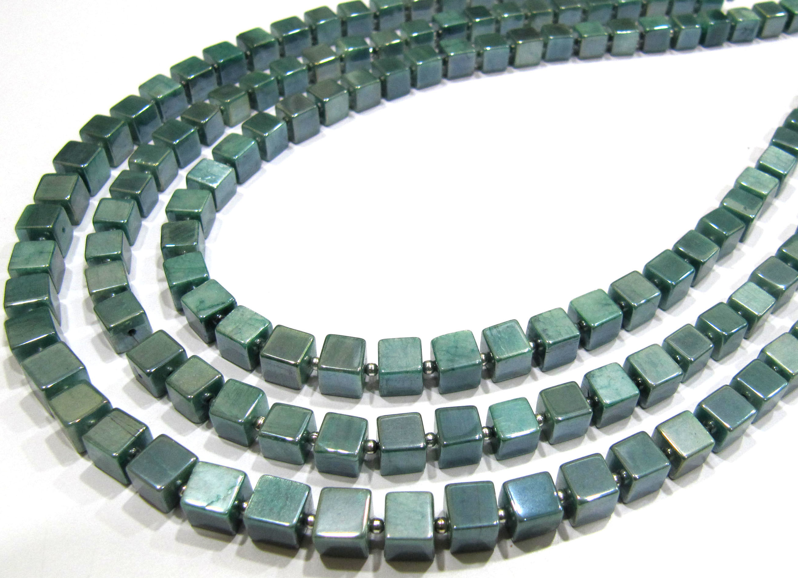 Natural Moonstone AB Mystic Coated 6-7mm Emerald Green Color Plain Smooth Cube Box Shape Beads