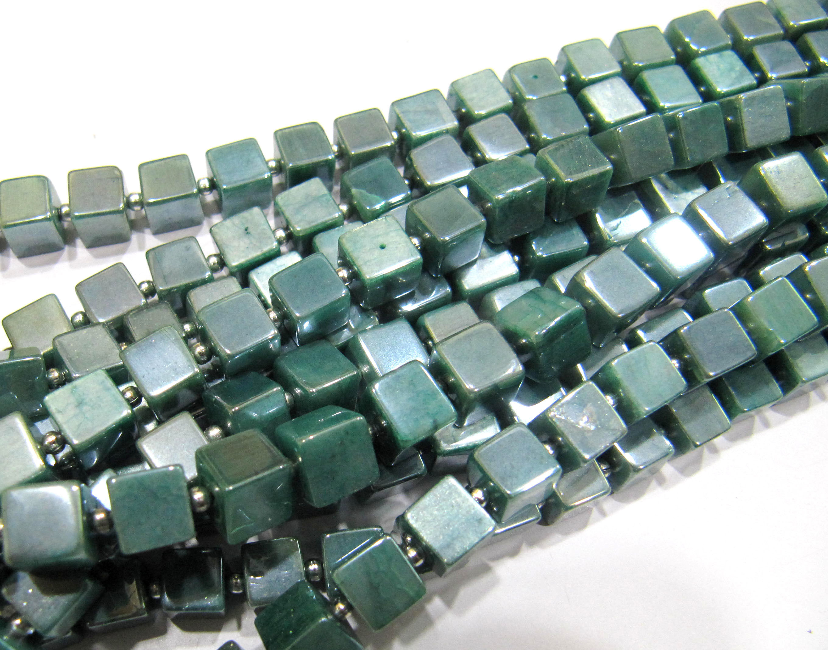 Natural Moonstone AB Mystic Coated 6-7mm Emerald Green Color Plain Smooth Cube Box Shape Beads