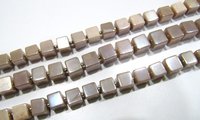 Natural Moonstone AB Mystic Coated 6-7mm Peach Color Plain Smooth Cube Box Shape  Beads