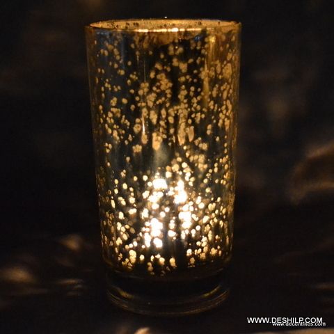 LONG PILLAR SHAPE CANDLE VOTIVE WITH SILVER FINISH