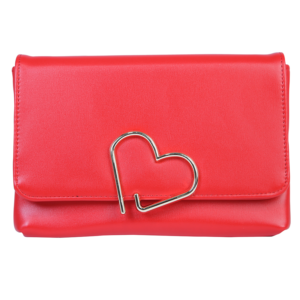 Red Color Ladies Plain Leather Clutch