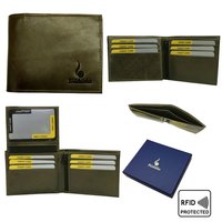 Men Genuine Leather Bifold Slim Wallet - Aniline Buff Leather, 11x8.5x2.5 Cm, Woods Color | 12 Card Slots, Rfid Lock, Zip Coin Pocket, Trendy Design