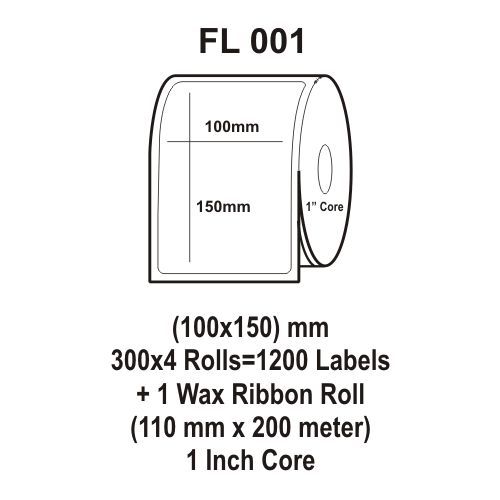 Flexi Labels FL-001(100X150mm, 300X 4 Rolls+ 1 Wax Ribbon Roll)