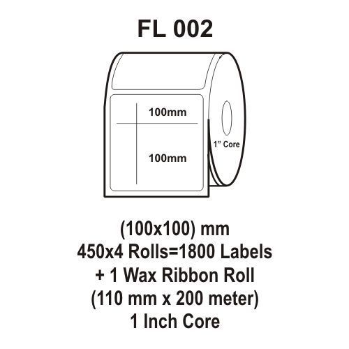 Flexi Labels FL-002(100X100mm, 450X 4 Rolls+ 1 Wax Ribbon Roll)