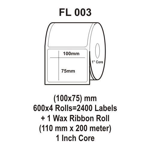 Flexi Labels Fl-003(100x75mm, 600x 4 Rolls+ 1 Wax Ribbon Roll)