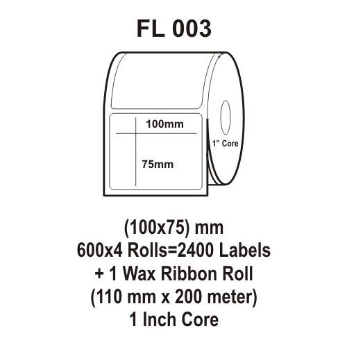 Flexi Labels FL-003(100X75mm, 600X 4 Rolls+ 1 Wax Ribbon Roll)