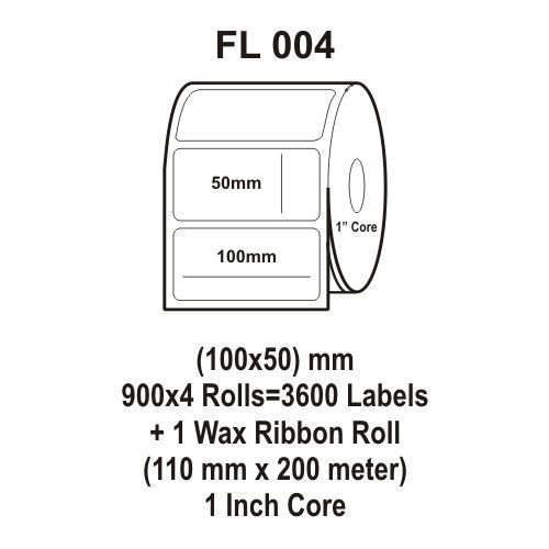 Flexi Labels Fl-004 (100x50mm, 900x 4 Rolls+ 1 Wax Ribbon Roll)