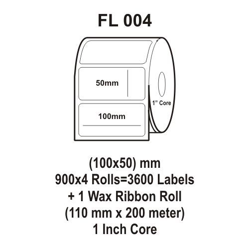 Flexi Labels FL-004 (100X50mm, 900X 4 Rolls+ 1 Wax Ribbon Roll)