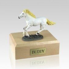 White Running Medium Horse Cremation Urn