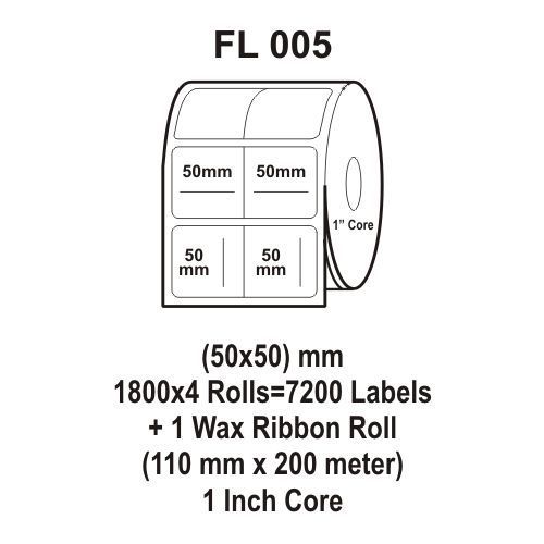 Flexi Labels Fl-005 (50x50mm, 1800x 4 Rolls+ 1 Wax Ribbon Roll)