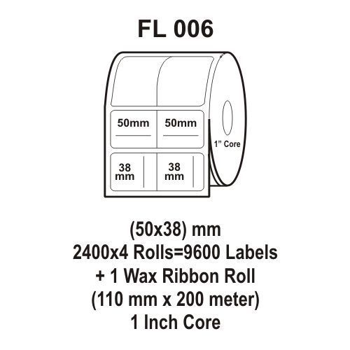 Flexi Labels Fl-006 (50x38mm, 2400x 4 Rolls+ 1 Wax Ribbon Roll)