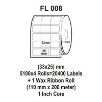 Flexi Labels FL-008 (33X25mm, 5100X 4 Rolls+ 1 Wax Ribbon Roll)