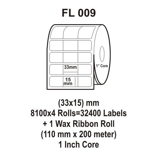 Flexi Labels FL-009 (33X15mm, 8100X 4 Rolls+ 1 Wax Ribbon Roll)