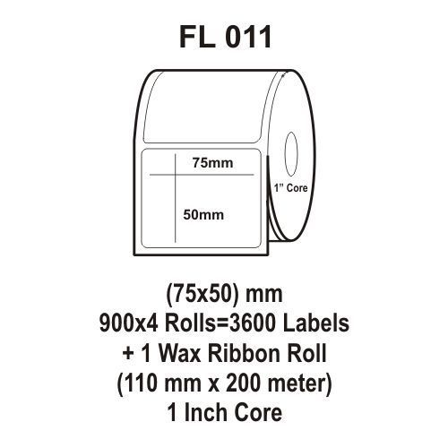 Flexi Labels Fl-011 (75x50mm, 900x 4 Rolls+ 1 Wax Ribbon Roll)