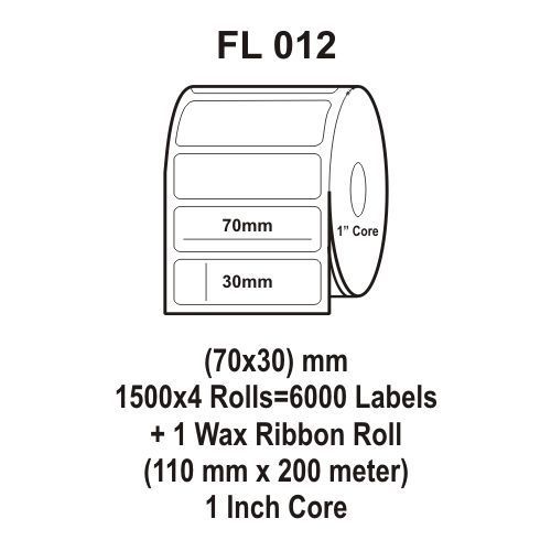 Flexi Labels Fl-012 (70x30mm, 1500x 4 Rolls+ 1 Wax Ribbon Roll)