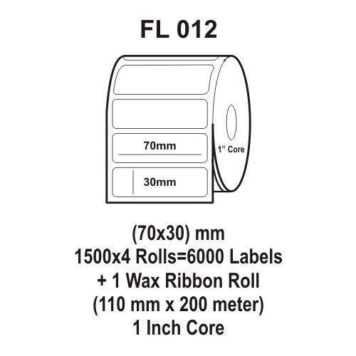 Flexi Labels FL-012 (70X30mm, 1500X 4 Rolls+ 1 Wax Ribbon Roll)