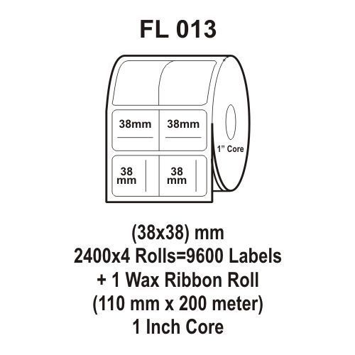 Flexi Labels Fl-013 (38x38mm, 2400x 4 Rolls+ 1 Wax Ribbon Roll)