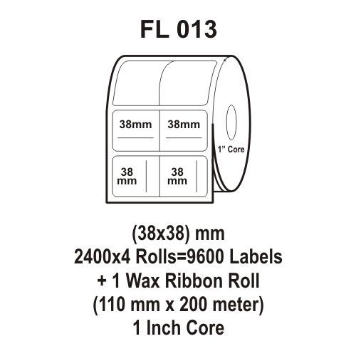 Flexi Labels FL-013 (38X38mm, 2400X 4 Rolls+ 1 Wax Ribbon Roll)